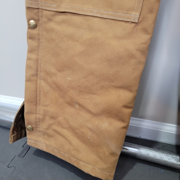 Carhartt Bib Overalls Mens 34x34 Tan Double Knee Canvas Duck Zip To Thigh - Picture 8 of 14